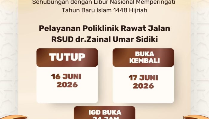 Libur Tahun Baru Islam 1448 H, RSUD ZUS Tutup Layanan Poli Rawat Jalan