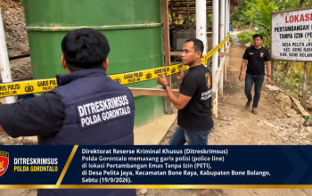 Ditreskrimsus Polda Gorontalo Pasang Garis Polisi di PETI Bonbol, 9 Orang Diamankan