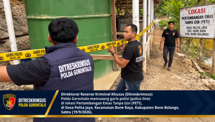 Ditreskrimsus Polda Gorontalo Pasang Garis Polisi di PETI Bonbol, 9 Orang Diamankan